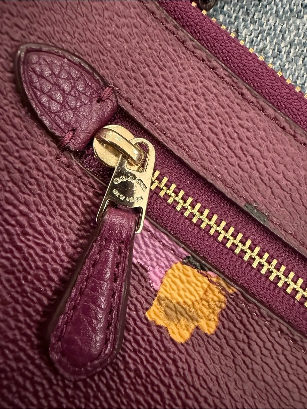 COACH 65152 Nolita 24 Wristlet Burgundy Purple Pebble Leather floral chain bag
